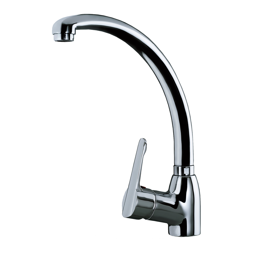 Single lever kitchen faucet with high and swivel spout
