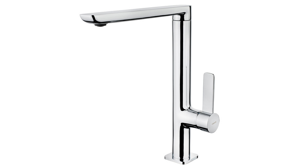 Single lever kitchen faucet with high swivel spout minimalist design