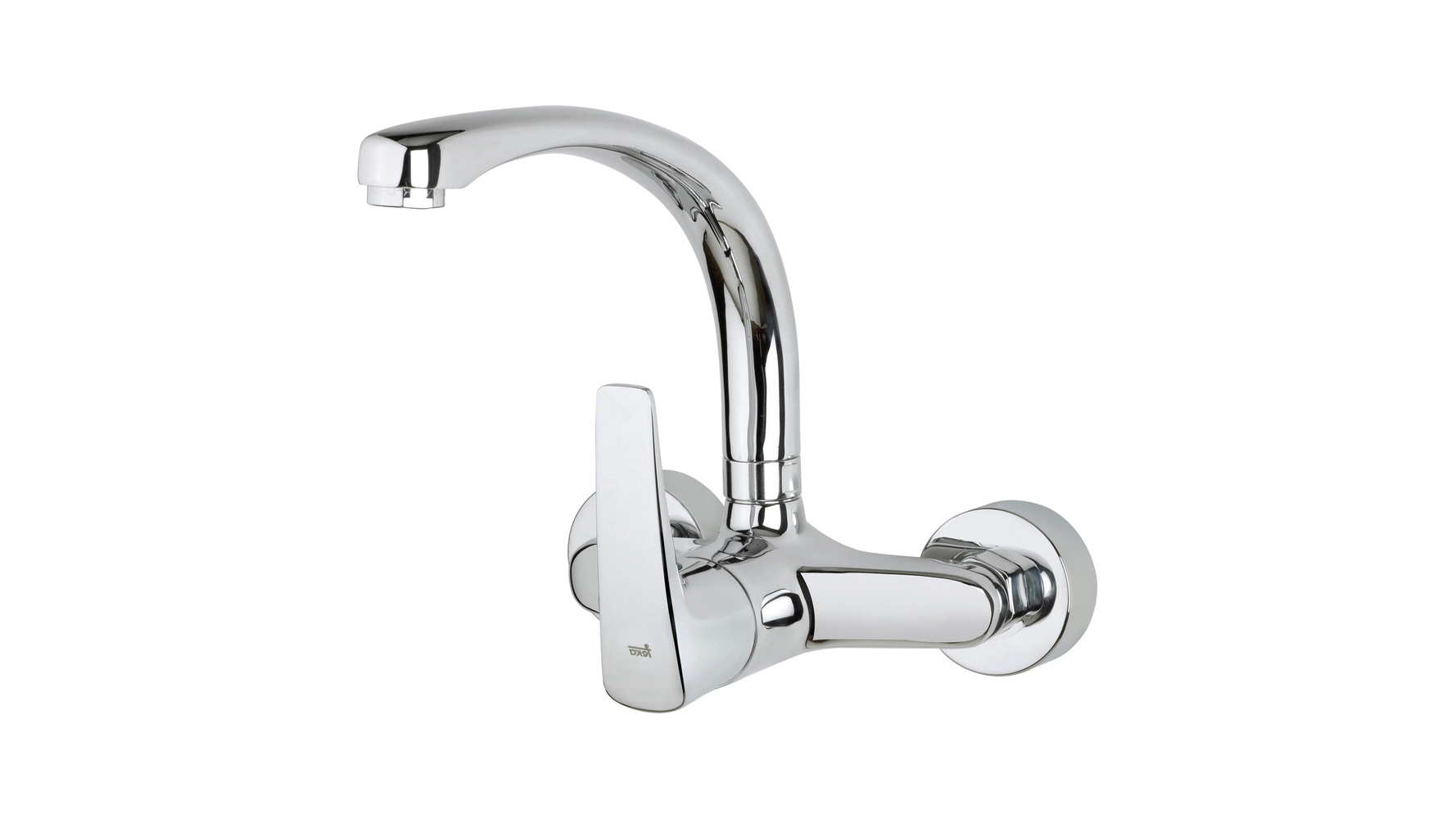 Wall-mounted single handle kitchen tap with cast swivel spout